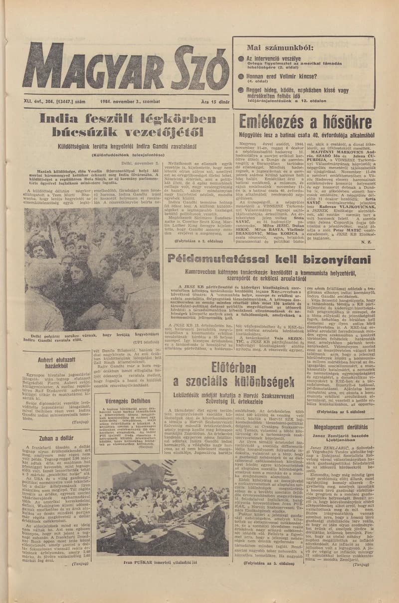 Magyar Szó, 41. évf. 1984. november 3. 304. sz. 1–24. oldal