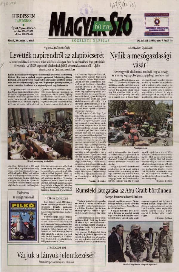 Magyar Szó, 61. évf. 2004. május 14. 111. sz. 1–20. oldal