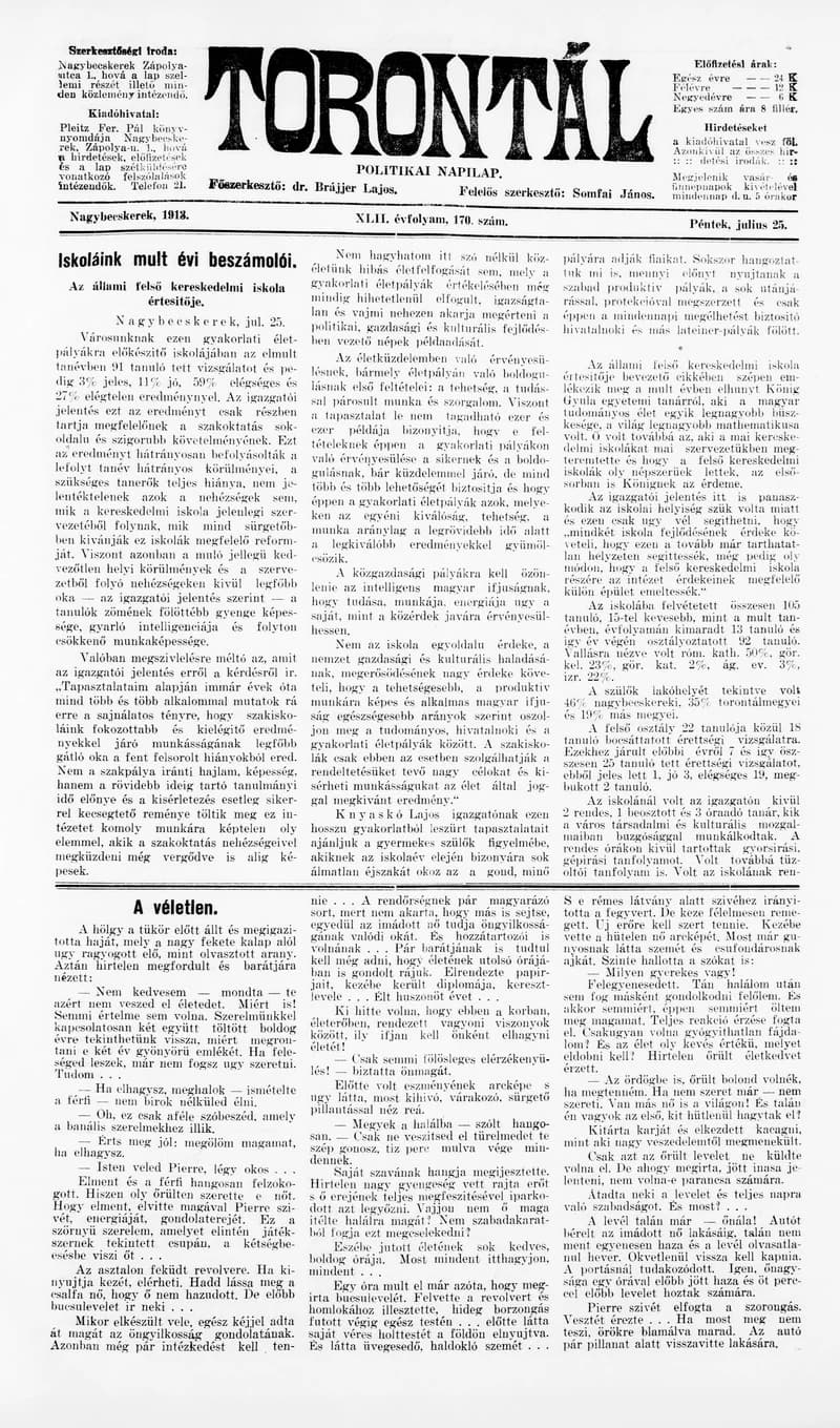 Torontál, 42. évf. 1913. július 25. 170. sz.