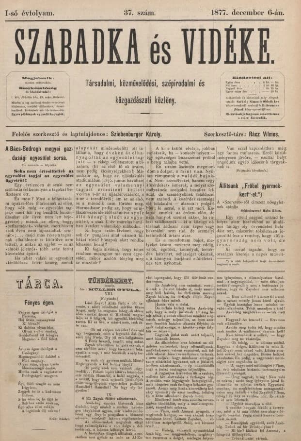 Szabadka és vidéke, 1. évf. 1877. december 6. 37. sz.