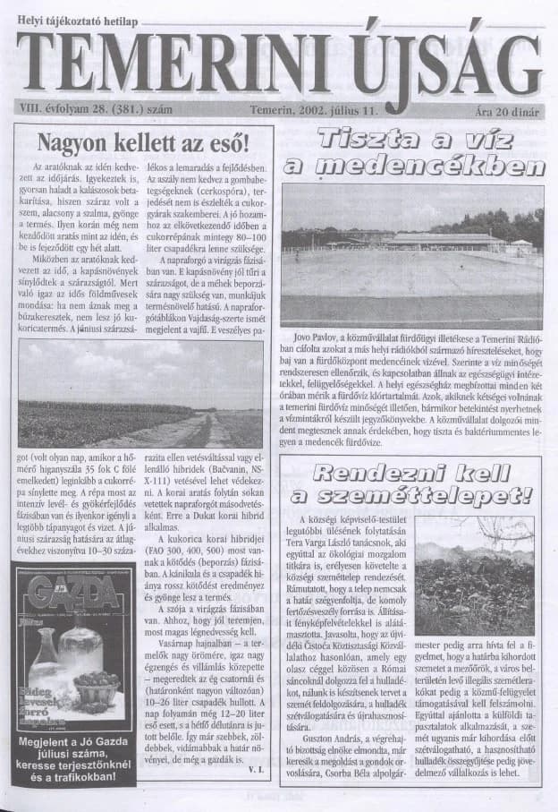 Temerini Újság, 8. évf. 2002. július 11. 28. sz.