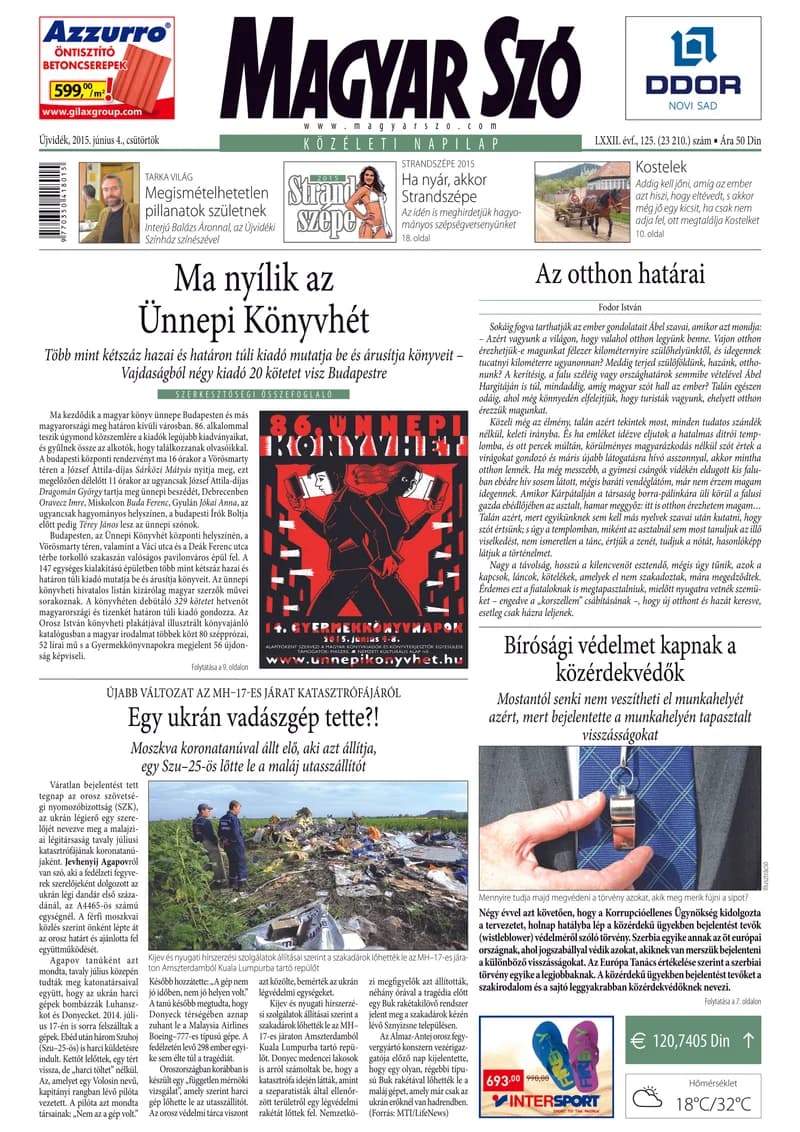 Magyar Szó, 72. évf. 2015. június 4. 125. sz. 1–20. oldal