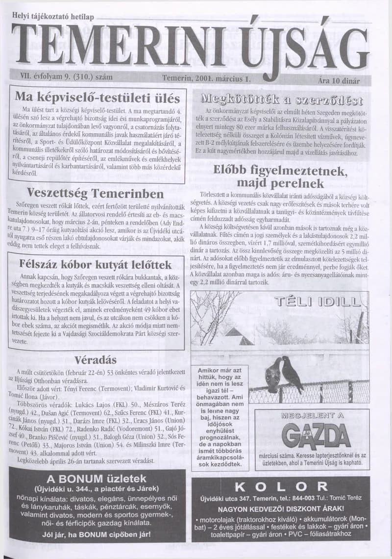 Temerini Újság, 7. évf. 2001. március 1. 9. sz.