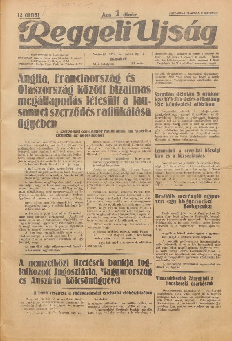 Reggeli Újság, 13. évf. 1932. július 12. 162. sz.