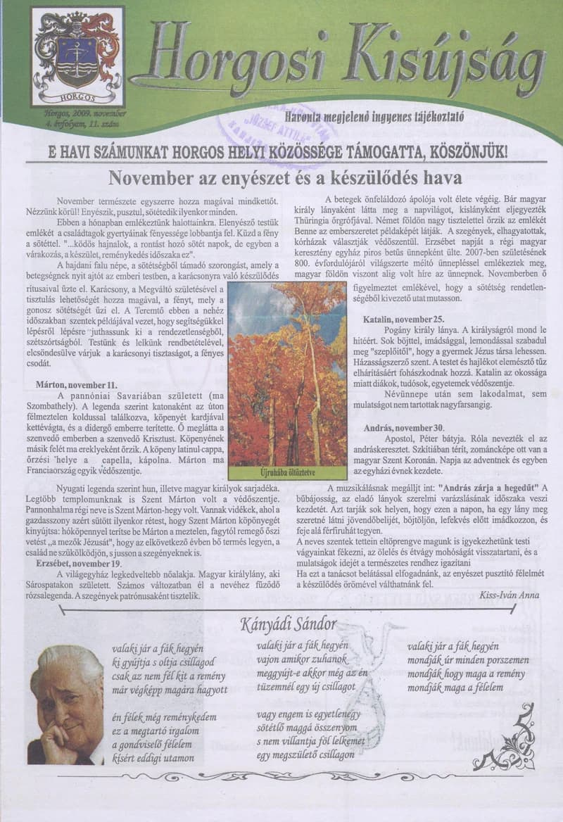 Horgosi Kisújság, 4. évf. 2009. november. 11. sz.