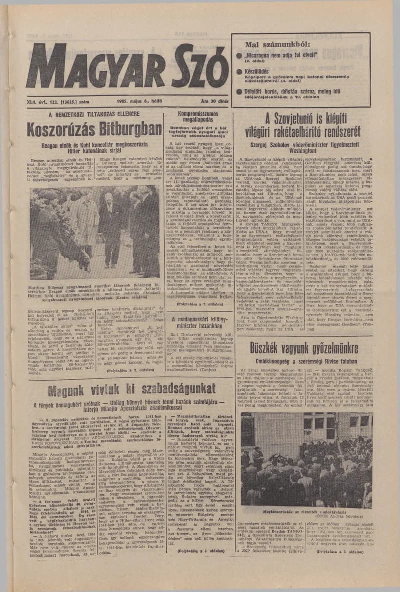 Magyar Szó, 42. évf. 1985. május 6. 122. sz. 1–20. oldal