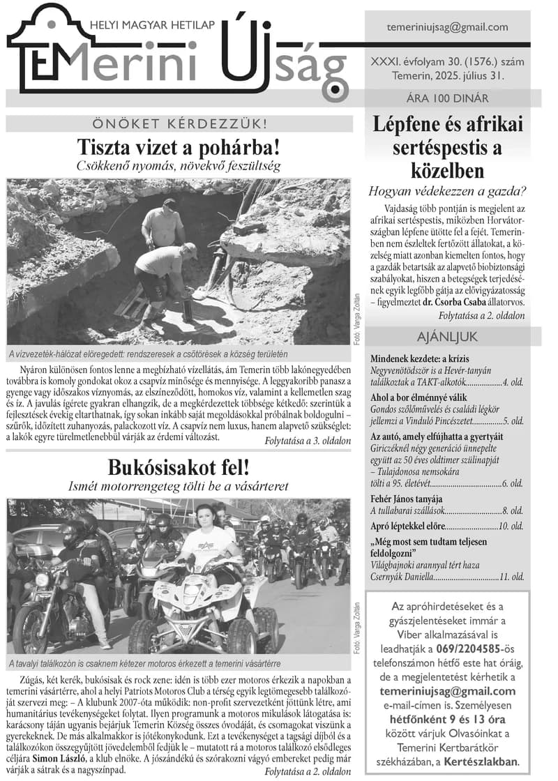 Temerini Újság, 31. évf. 2025. július 31. 30. sz.