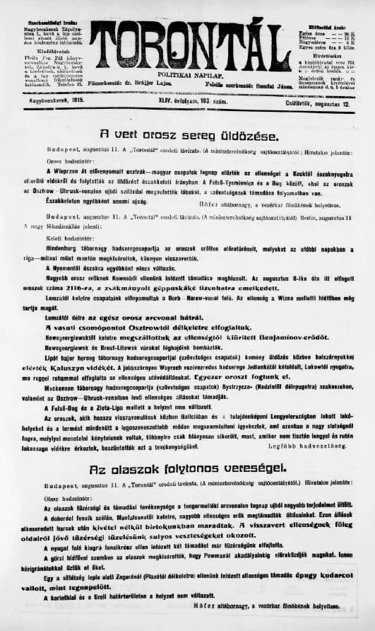 Torontál, 44. évf. 1915. augusztus 12. 183. sz.