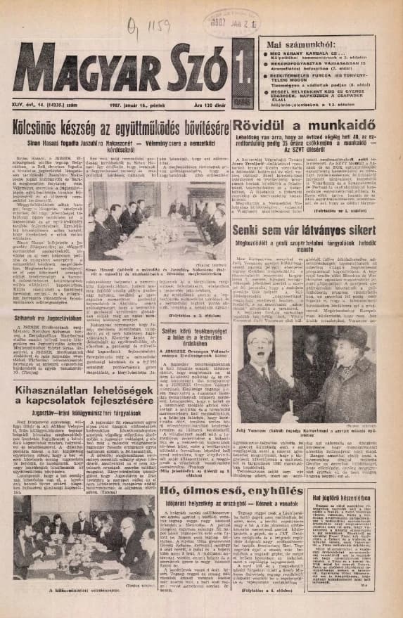 Magyar Szó, 44. évf. 1987. január 16. 14. sz. 1–24. oldal