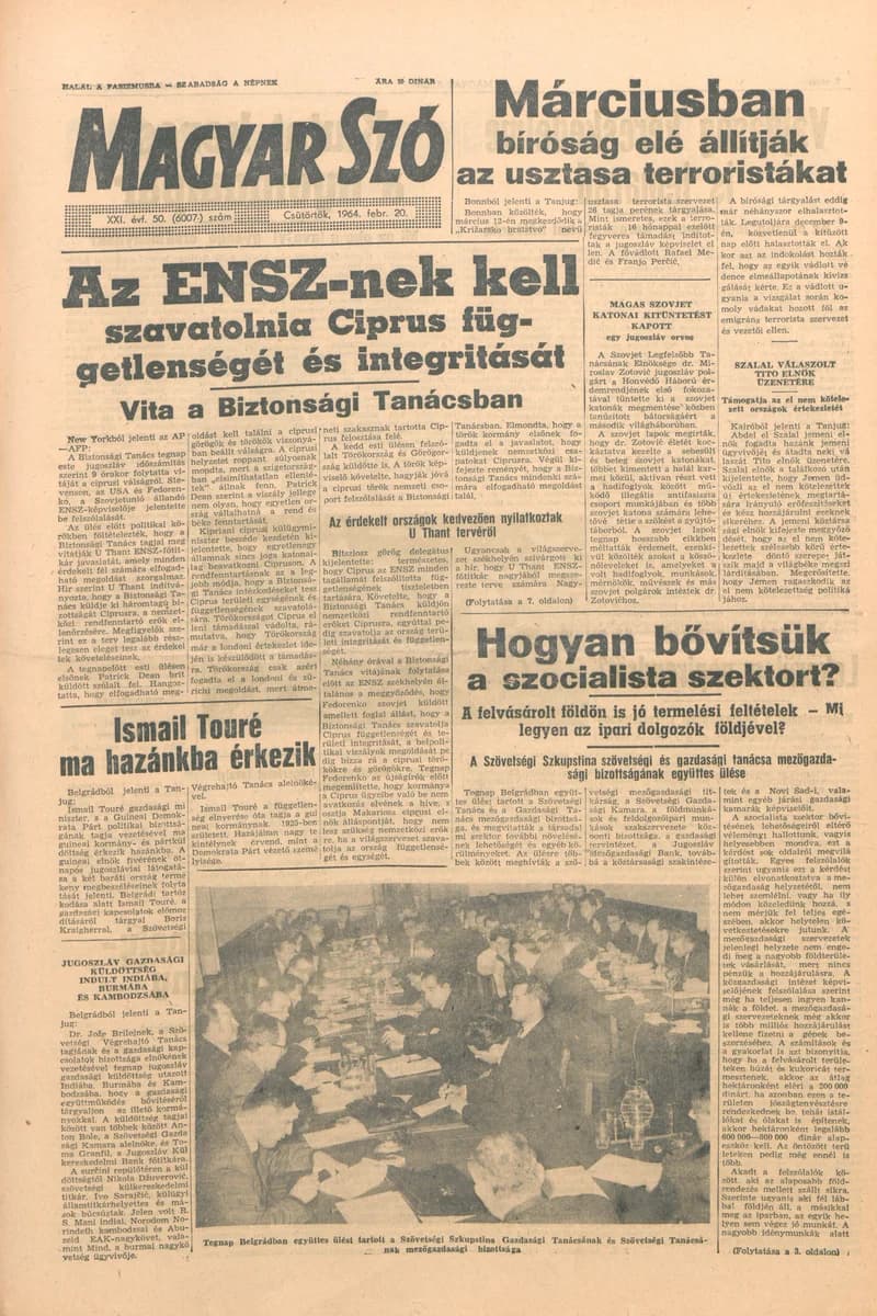 Magyar Szó, 21. évf. 1964. február 20. 50. sz. 1–16. oldal