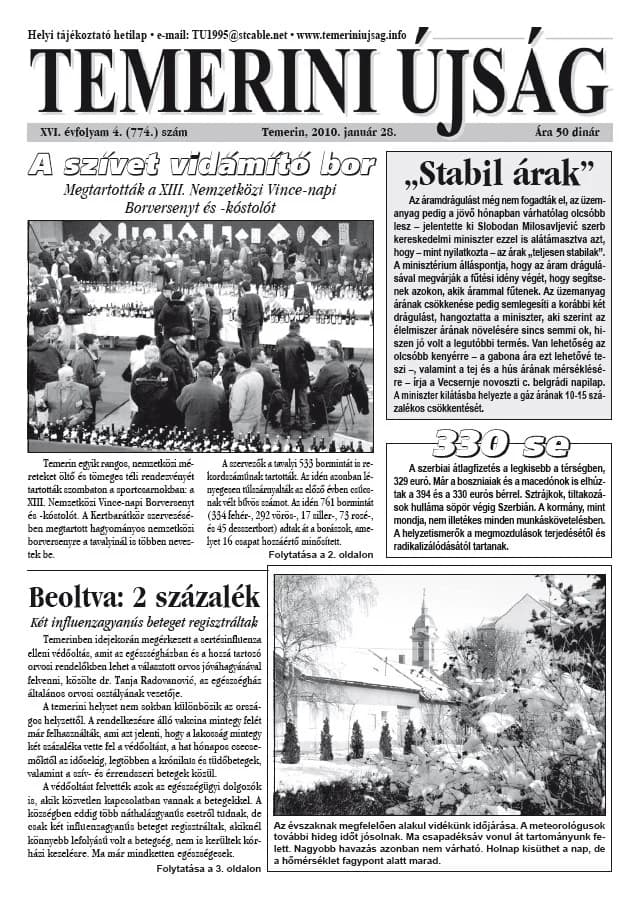 Temerini Újság, 16. évf. 2010. január 28. 4. sz.