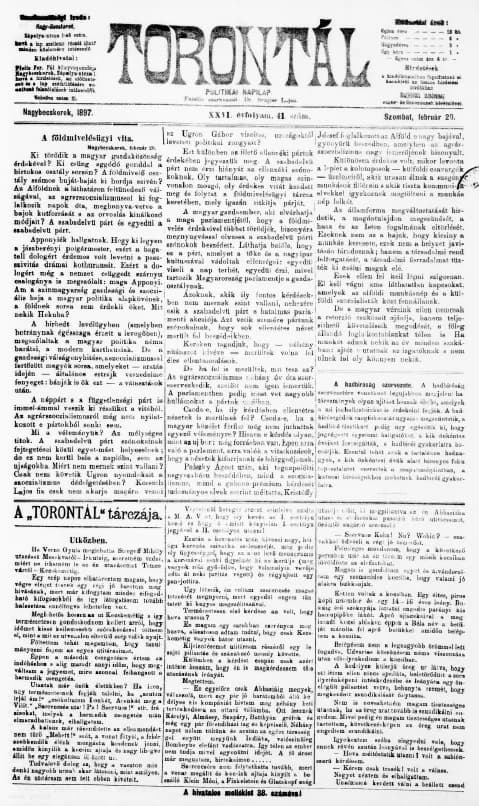 Torontál, 26. évf. 1897. február 20. 41. sz.