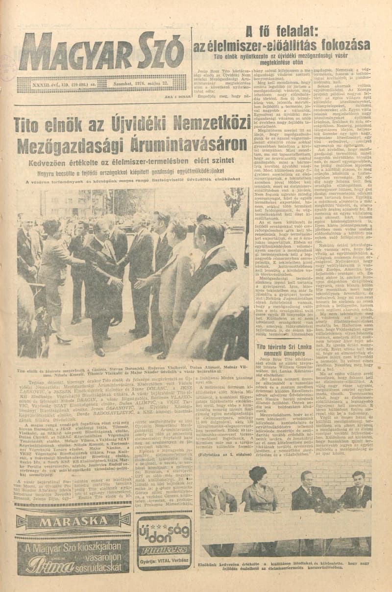 Magyar Szó, 33. évf. 1976. május 22. 139. sz. 1–20. oldal