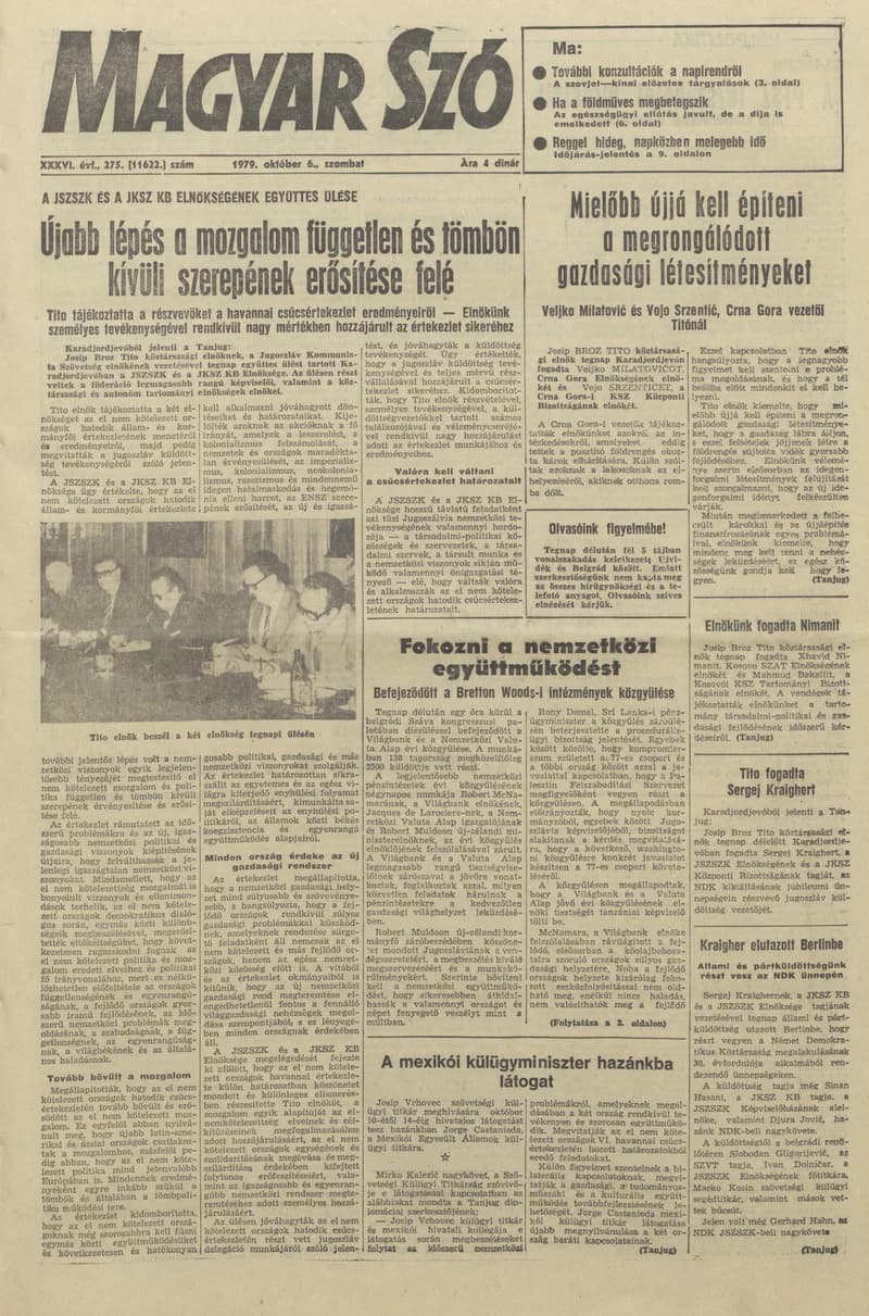 Magyar Szó, 36. évf. 1979. október 6. 275. sz. 1–20. oldal