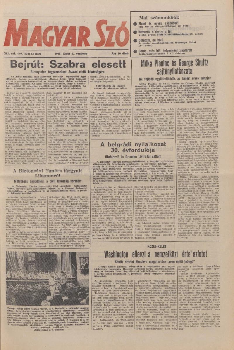 Magyar Szó, 42. évf. 1985. június 2. 149. sz. 1–32. oldal