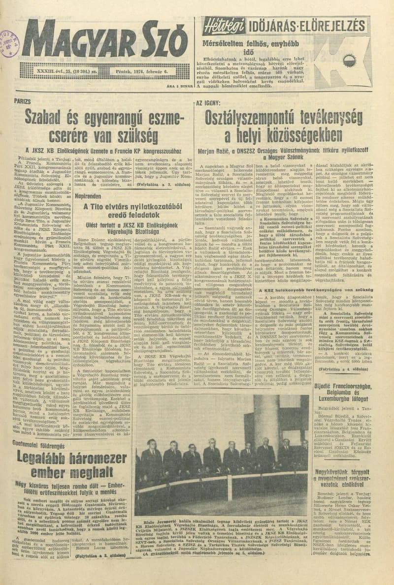 Magyar Szó, 33. évf. 1976. február 6. 35. sz. 1–16. oldal