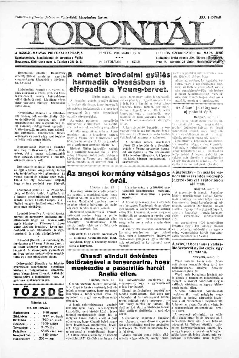 Torontál, 59. évf. 1930. március 14. 61. sz.