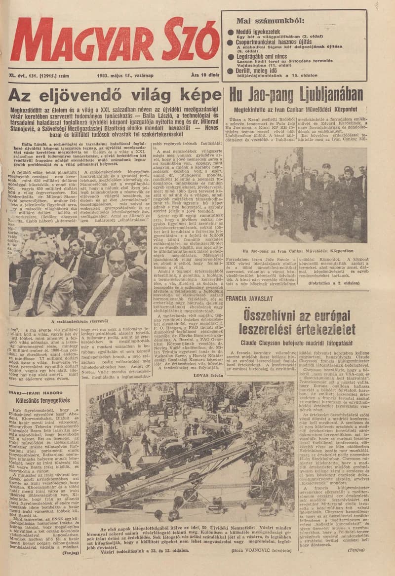 Magyar Szó, 40. évf. 1983. május 15. 131. sz. 1–36. oldal