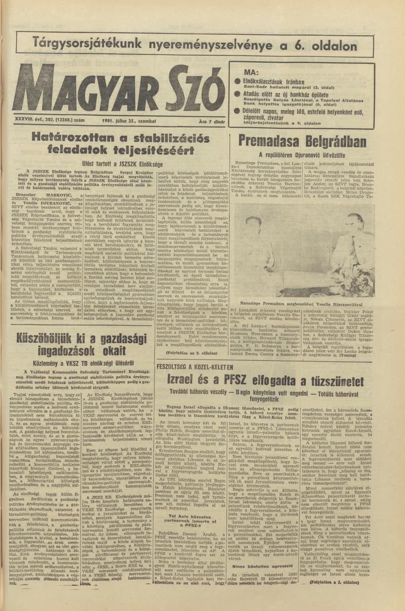 Magyar Szó, 38. évf. 1981. július 25. 202. sz.