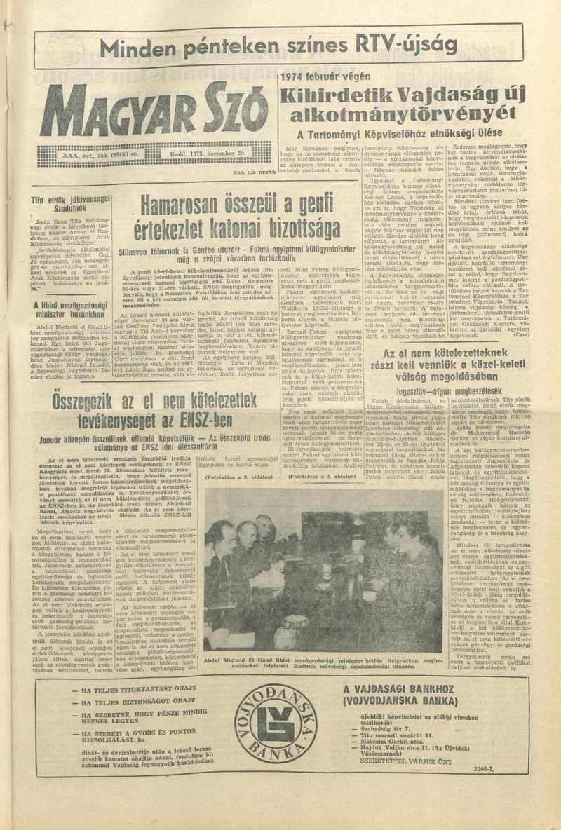 Magyar Szó, 30. évf. 1973. december 25. 353. sz.