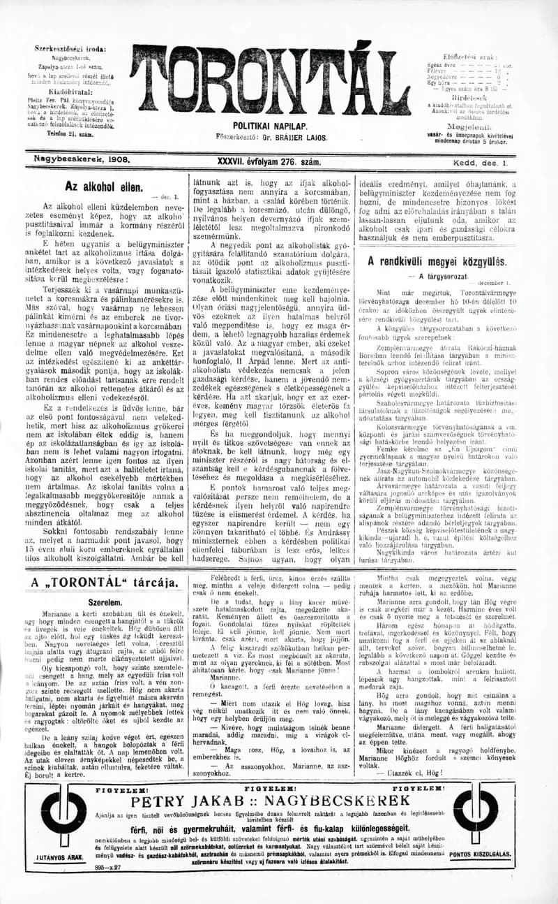 Torontál, 37. évf. 1908. december 1. 276. sz.