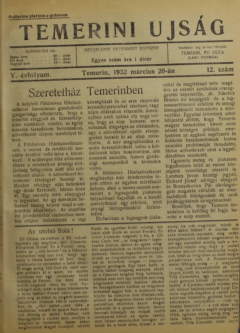 Temerini Újság 1928-1944, 5. évf. 1932. március 20. 12. sz.
