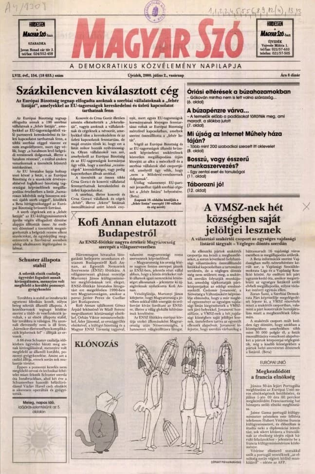 Magyar Szó, 57. évf. 2000. július 2. 154. sz. 1–24. oldal
