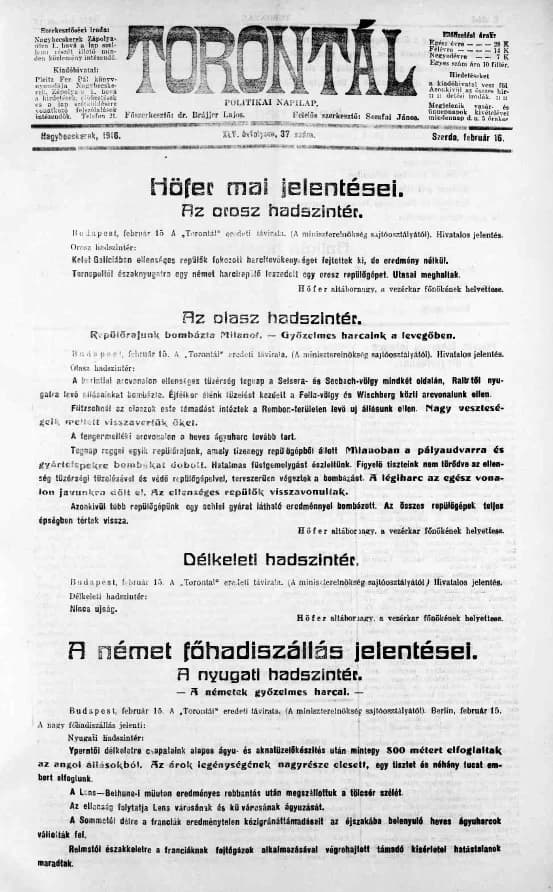 Torontál, 45. évf. 1916. február 16. 37. sz.