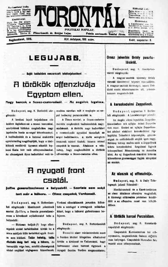 Torontál, 45. évf. 1916. augusztus 8. 180. sz.