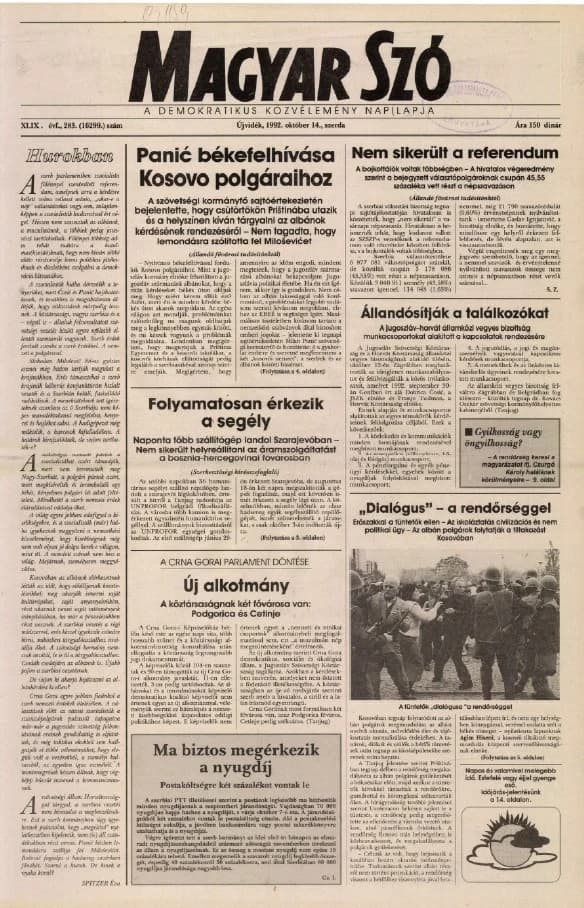 Magyar Szó, 49. évf. 1992. október 14. 283. sz. 1–16. oldal