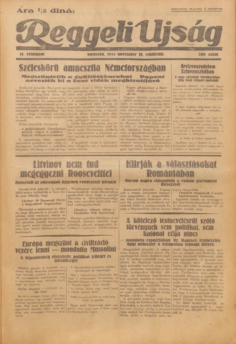 Reggeli Újság, 14. évf. 1933. november 16. 269. sz.