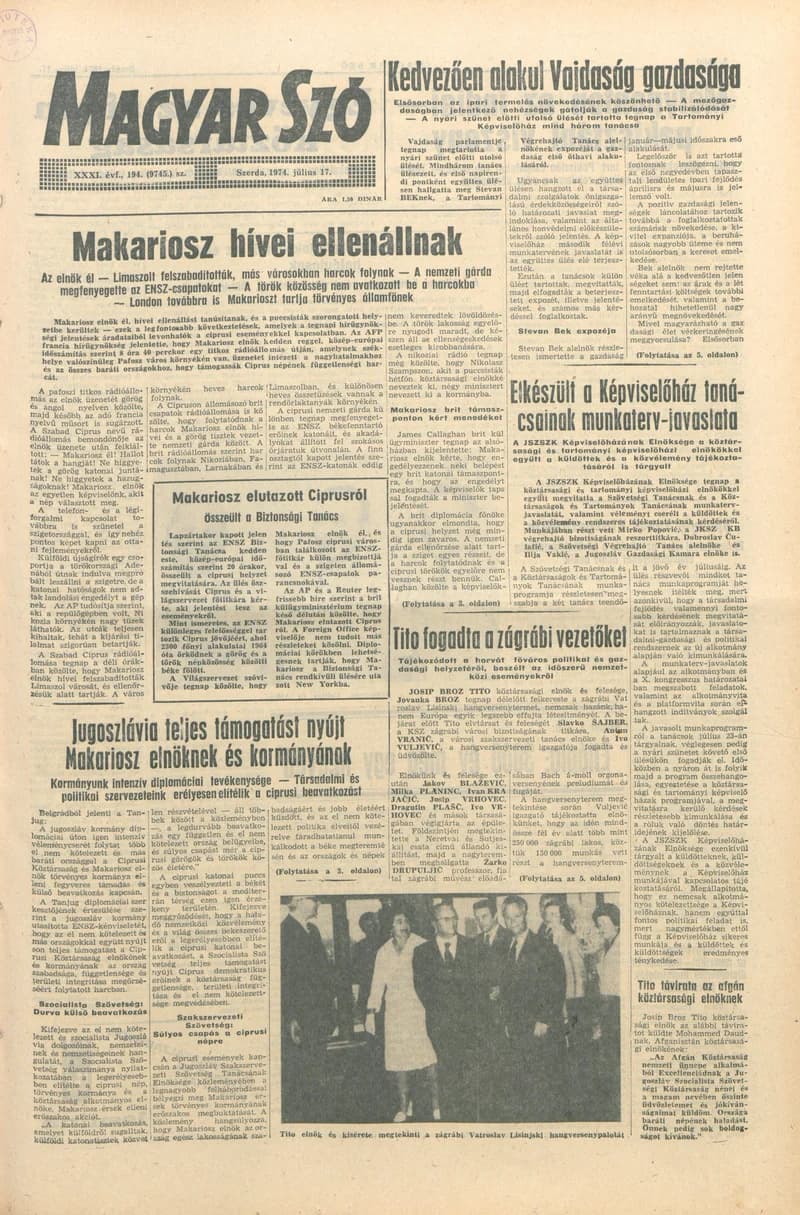 Magyar Szó, 31. évf. 1974. július 17. 194. sz. 1–16. oldal