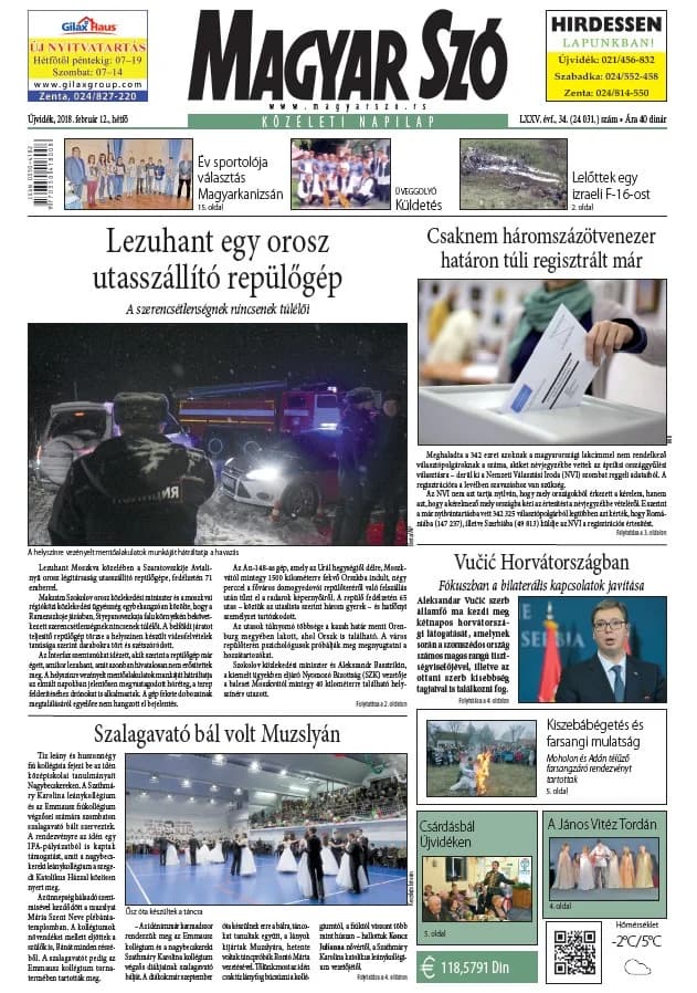 Magyar Szó, 75. évf. 2018. február 12. 34. sz. 1–20. oldal