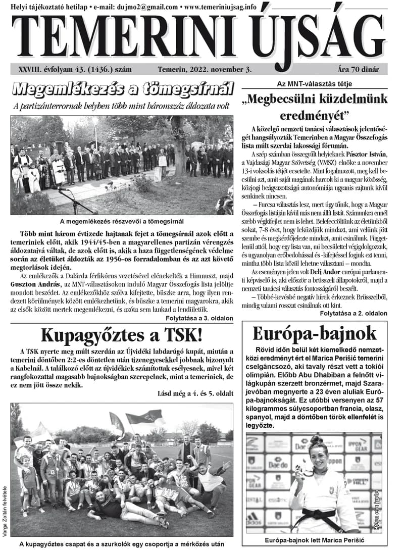 Temerini Újság, 28. évf. 2022. november 3. 43. sz.