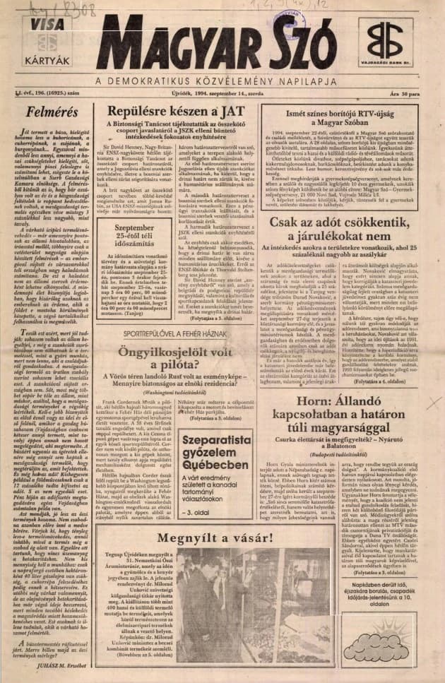 Magyar Szó, 51. évf. 1994. szeptember 14. 196. sz. 1–16. oldal