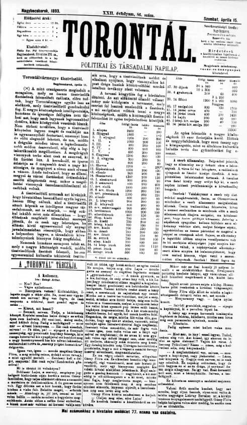 Torontál, 22. évf. 1893. április 15. 86. sz.