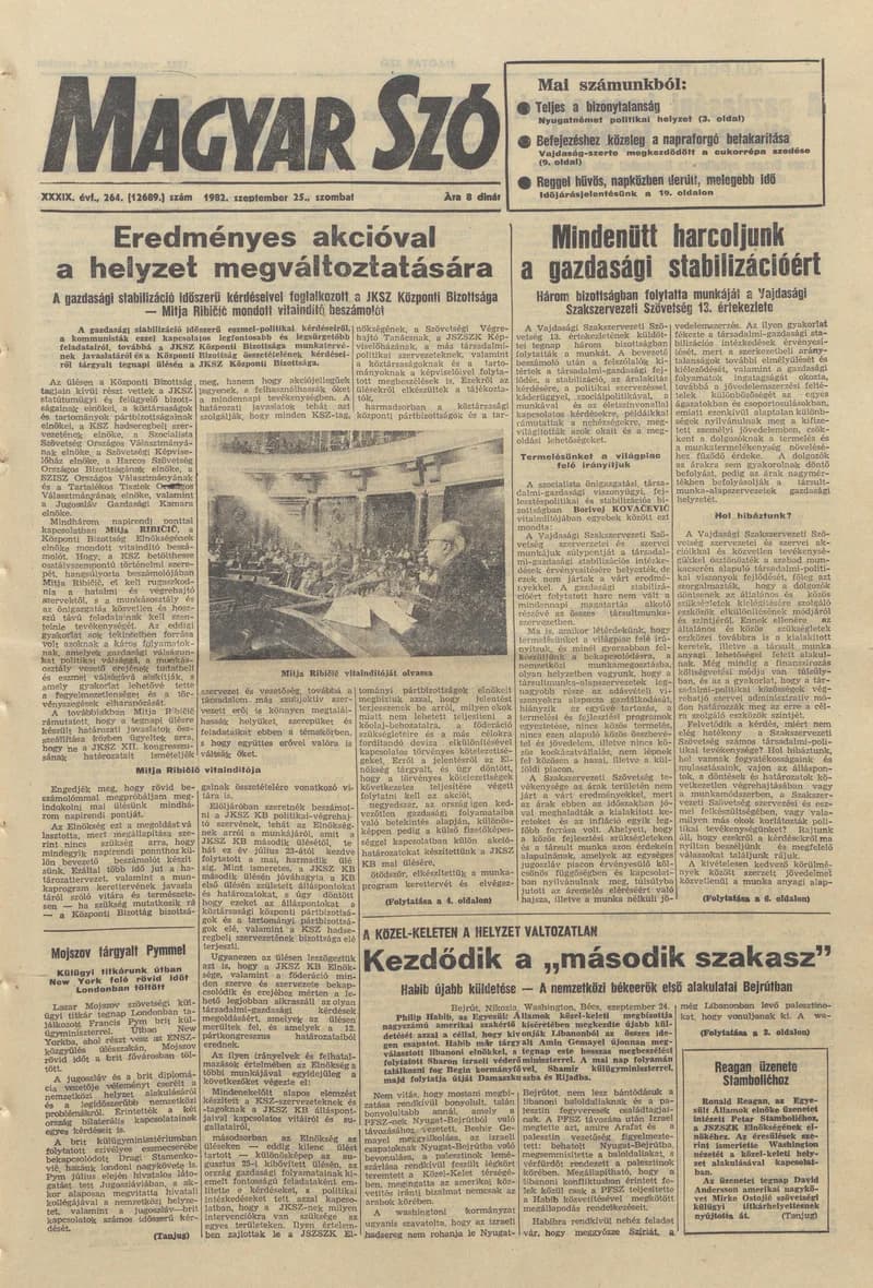 Magyar Szó, 39. évf. 1982. szeptember 25. 264. sz. 1–24. oldal