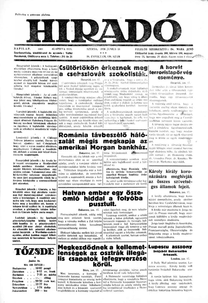 Híradó, 59. évf. 1930. június 18. 139. sz.