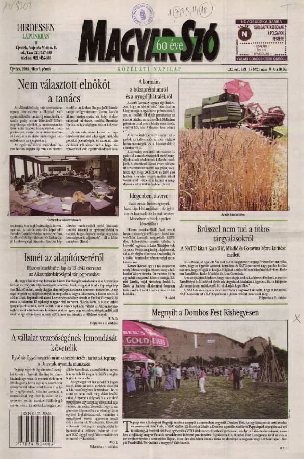 Magyar Szó, 61. évf. 2004. július 9. 159. sz. 1–20. oldal
