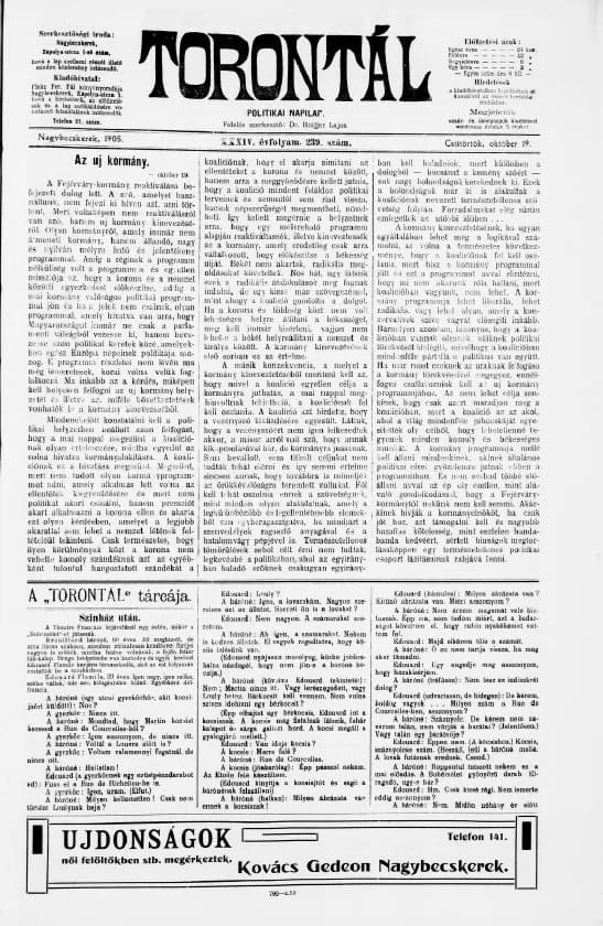 Torontál, 34. évf. 1905. október 19. 239. sz.