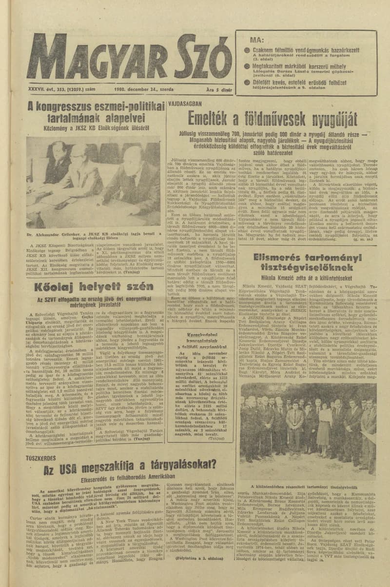 Magyar Szó, 37. évf. 1980. december 24. 353. sz. 1–20. oldal