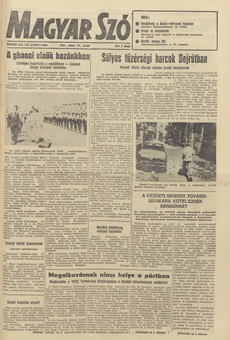 Magyar Szó, 38. évf. 1981. május 19. 135. sz.