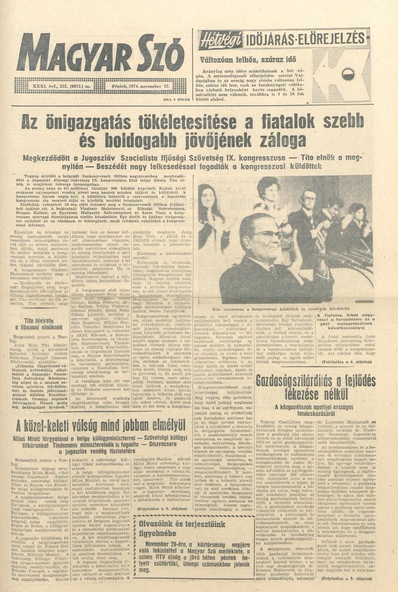 Magyar Szó, 31. évf. 1974. november 22. 322. sz. 1–20. oldal