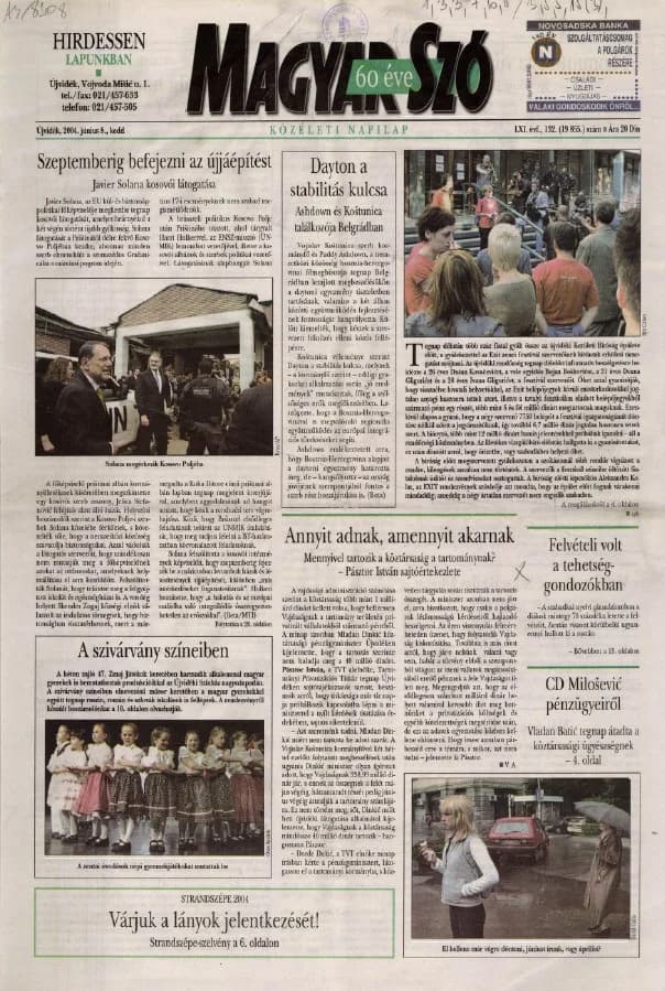 Magyar Szó, 61. évf. 2004. június 8. 132. sz. 1–20. oldal