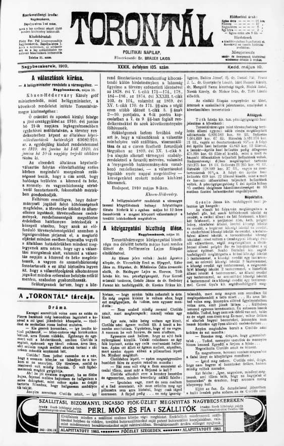 Torontál, 39. évf. 1910. május 10. 105. sz.