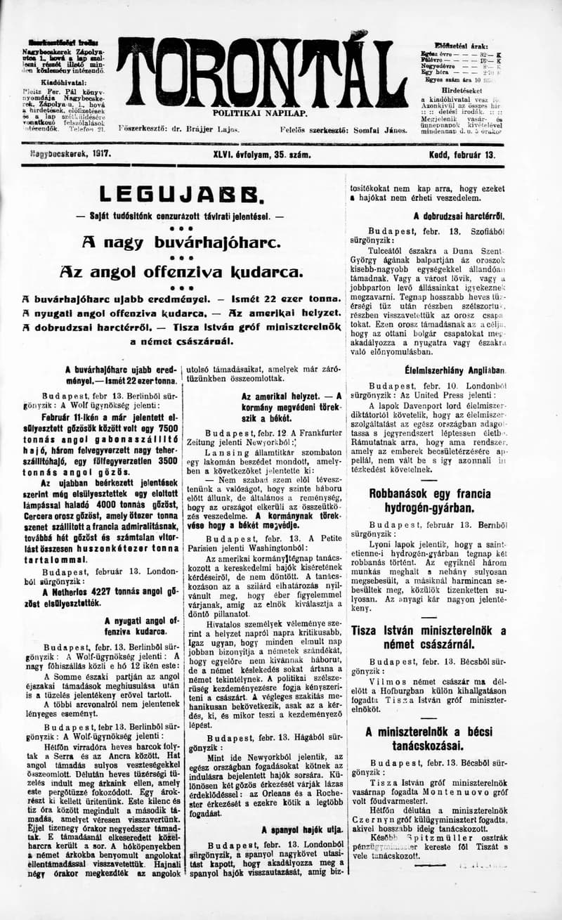 Torontál, 46. évf. 1917. február 13. 35. sz.