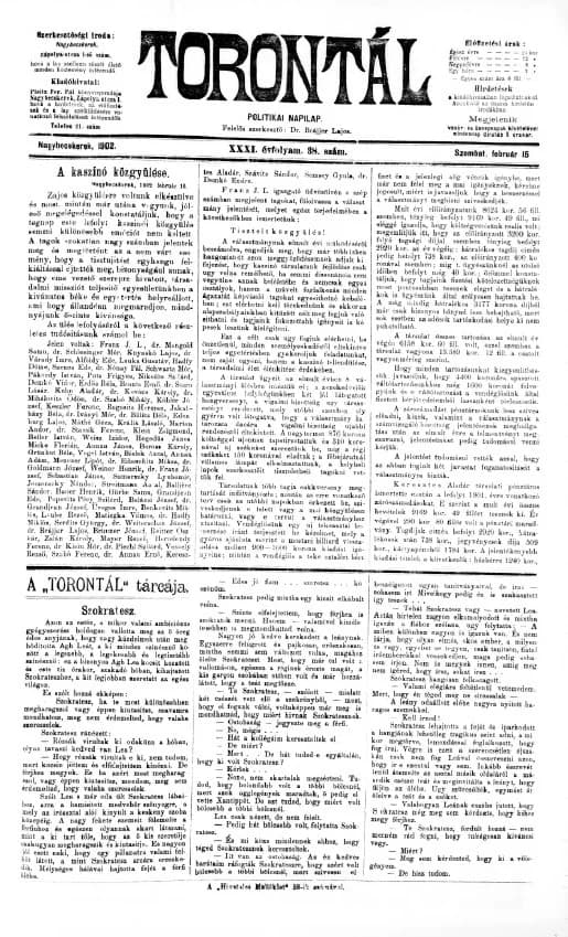 Torontál, 31. évf. 1902. február 15. 38. sz.