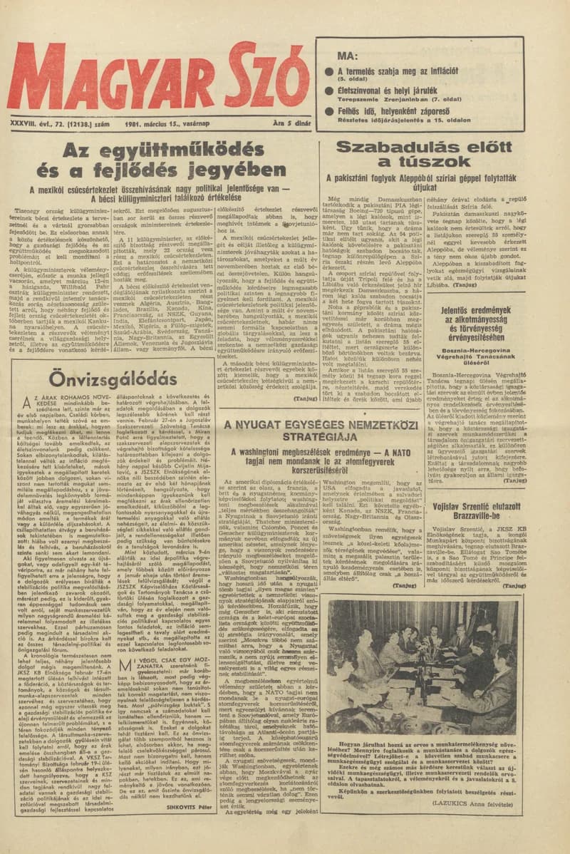 Magyar Szó, 38. évf. 1981. március 15. 72. sz.