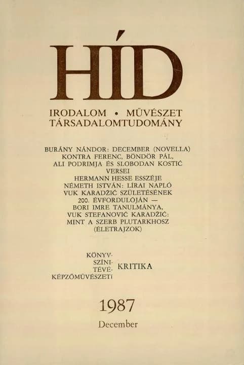 Híd, 51. évf. 1987. december. 12. sz. 1453–1572. oldal