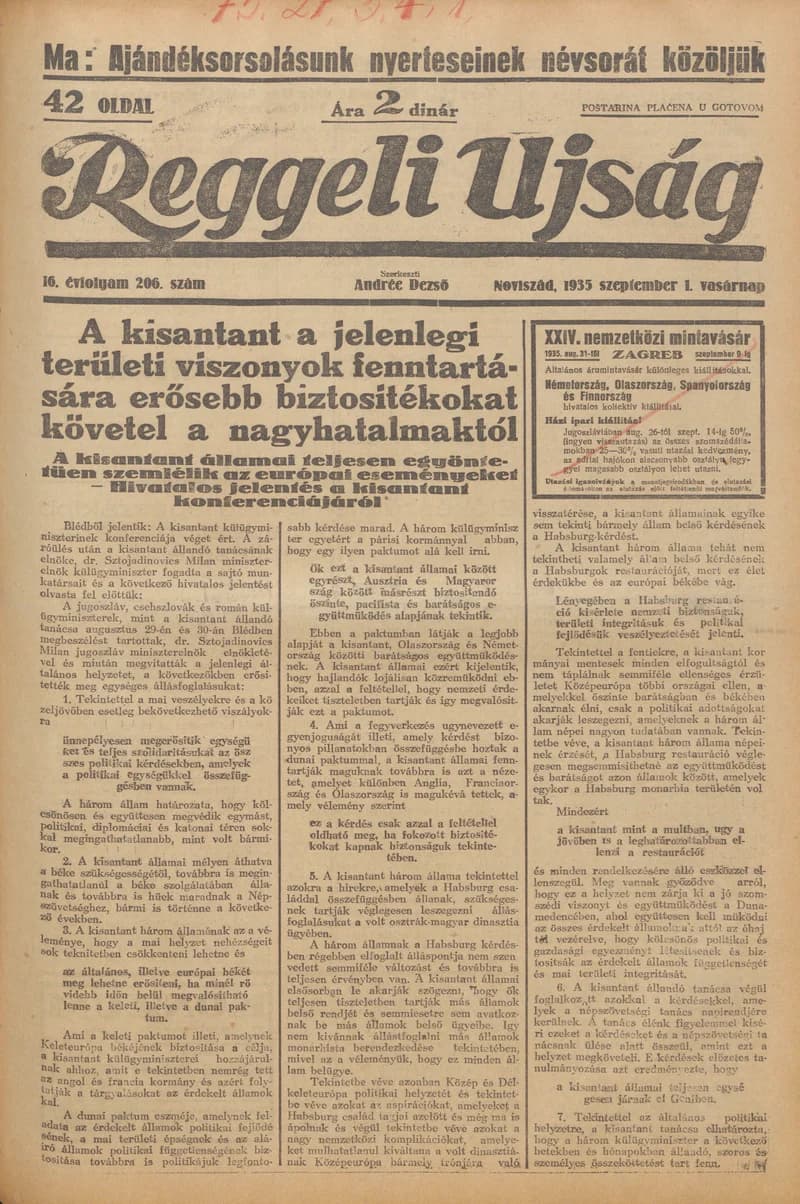 Reggeli Újság, 16. évf. 1935. szeptember 1. 206. sz.